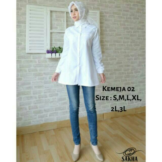 Sakha - KM 02 Kemeja PNS Putih Toyobo Wanita Kerja Atasan Baju Putih Kerja Kantoran PNS Guru PPL Jumbo Terlaris