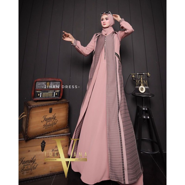 Jihan Dress Ori by Trevana Collection Premium / Dress Syar'i / Gamis Pesta Mewah / Baju Syar'i Terbaru / Dress Polos Mewah / Fashion Muslimah Branded-F