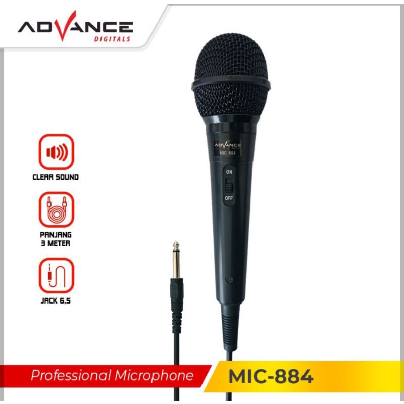 Microphone Kabel Jack Besar 6.5mm ADVANCE MIC-884 Karaoke Panjang 3 Meter