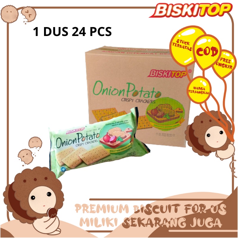 

BISKITOP - (1 DUS) ONION POTATO 50g Biskuit Kue Kering Anak Dewasa Enak Renyah Biscuit Rasa Kentang Gurih