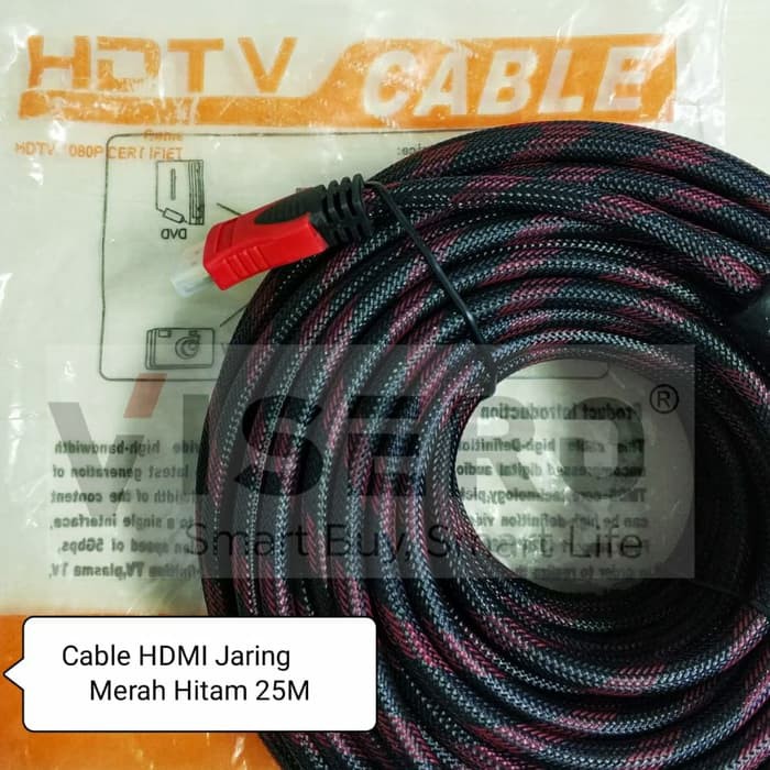 Cable / Kabel HDMI Serat Jaring Merah Hitam 25M Visero