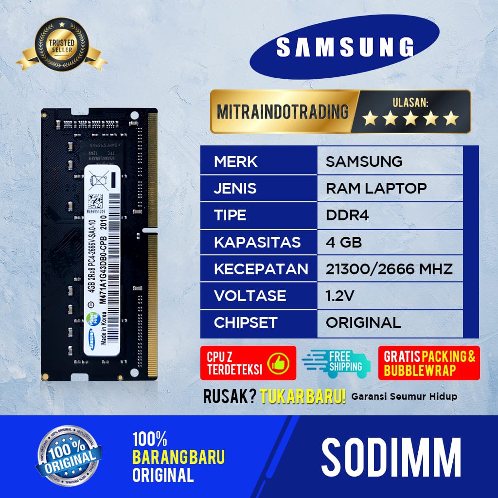 RAM SAMSUNG SODIMM DDR4 4GB PC2666 / 21300 BERGARANSI