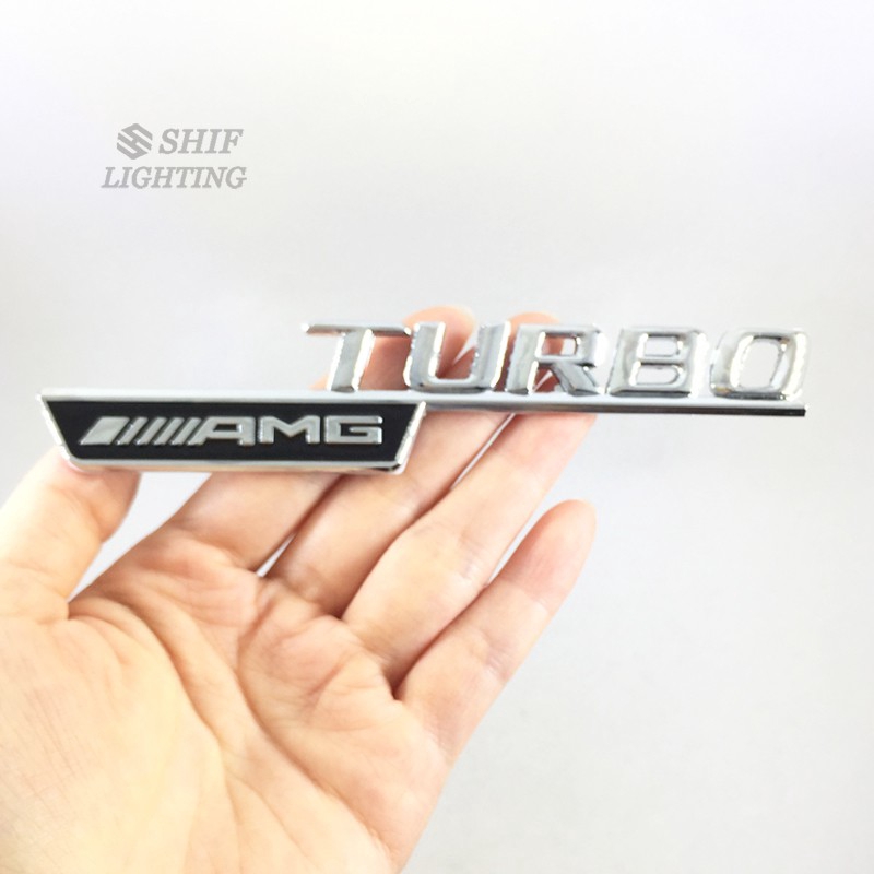 2Pcs Stiker Emblem Logo AMG Turbo Metal untuk Mobil Mercedes