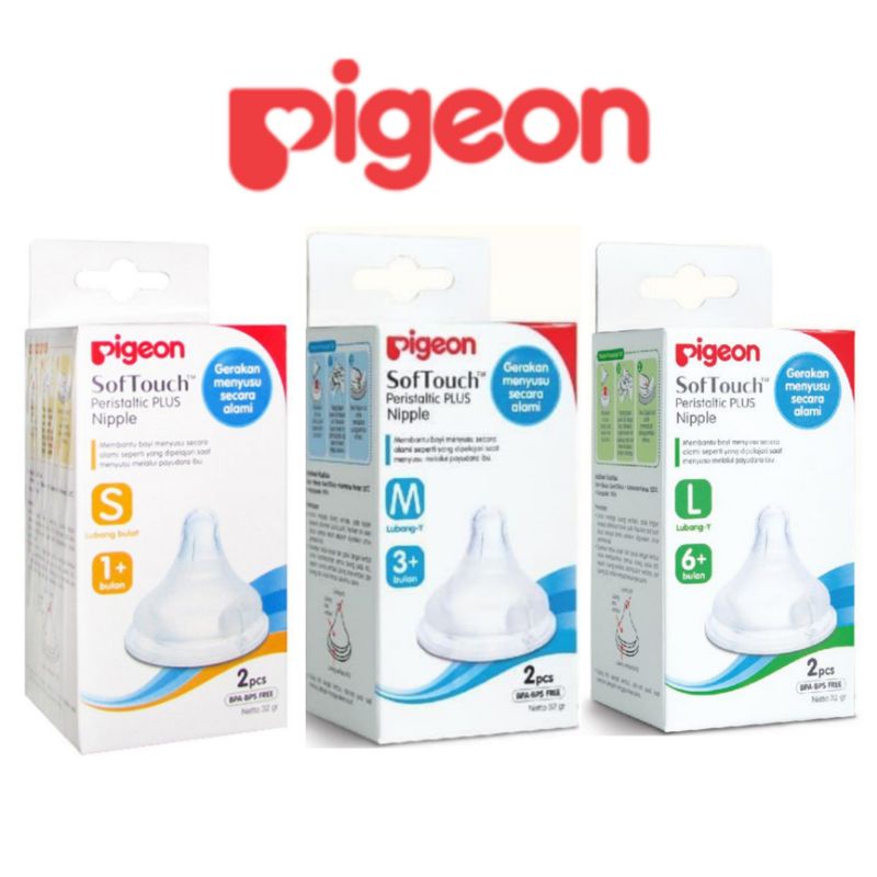 Pigeon Nipple Peristaltic Plus Wide Neck Soft Touch Size S M L isi 2 pcs  | Dot Bayi