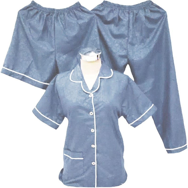 ISANNY PIYAMA SET SATEN EMBOS 3IN1 L/PIYAMA DEWAS/READY 20 WARNA-ABU SEDANG