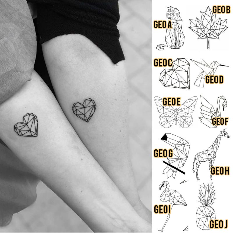 Tato Temporer Geometri tato minimalis kucing love butterfly Stiker Tato Minimalis - GEO