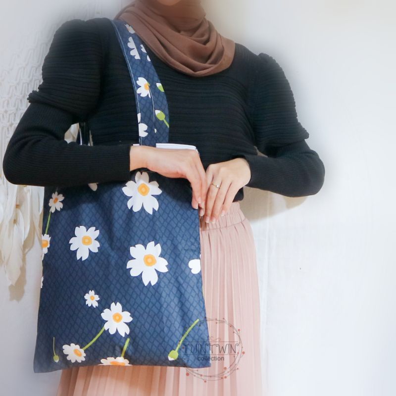 Totebag Daisy tote bag tas bahu bunga resleting ala korea korean cewek perempuan anak remaja untuk s