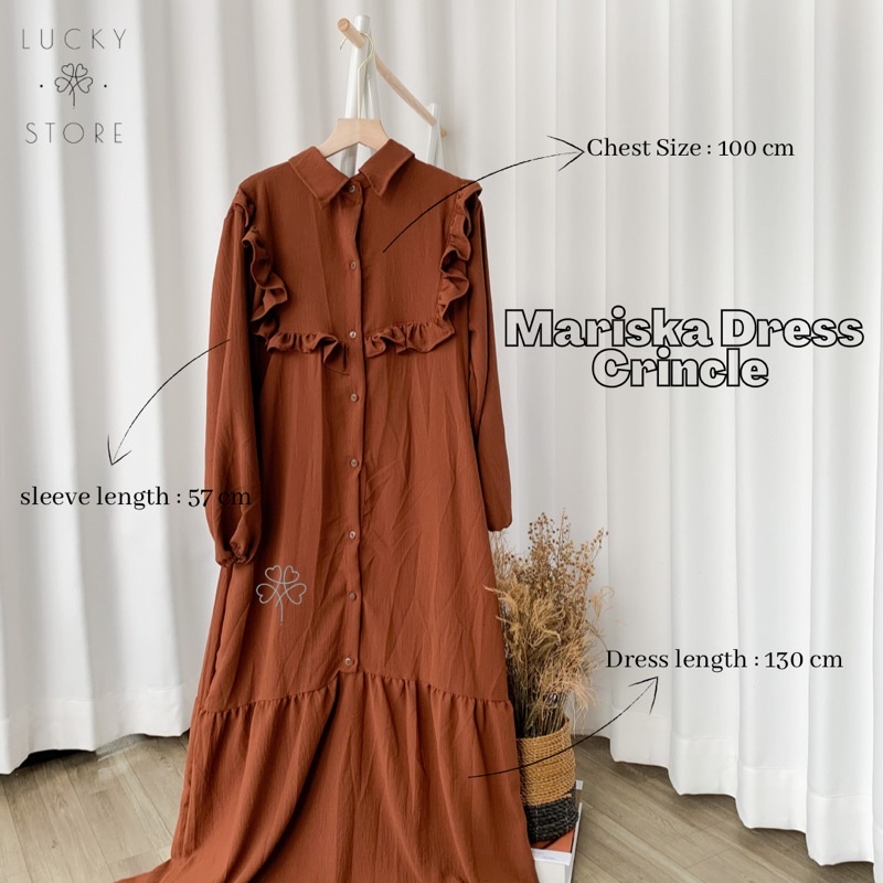 ( PROMO) MARISKA DRESS/ DRESS POLOS FULL KANCING/ CRINCLE AIRFLOW/ DRESS VIRAL/ BANYAK SIZE M, L DAN XL