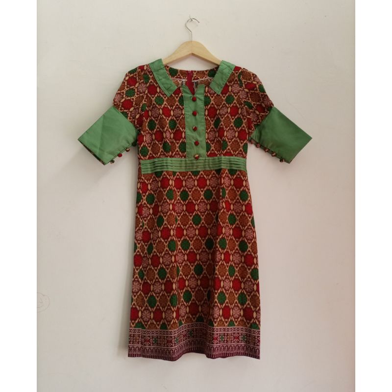 Dress Motif Songket Hijau Wanita preloved