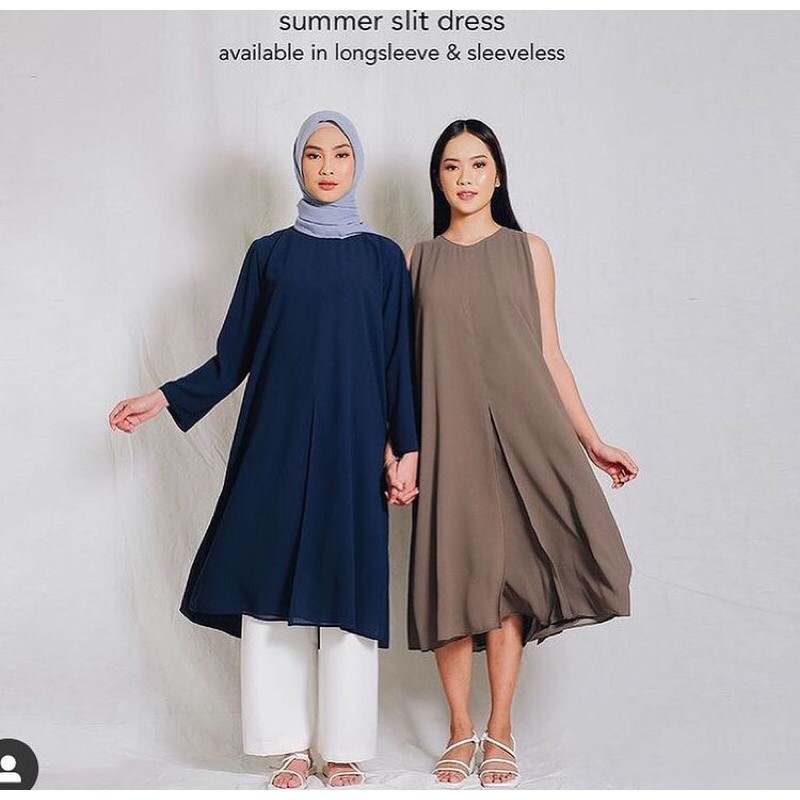 NEW  SUMMER SLIT DRESS (SLEEVELESS) THENBLANK X AYUDIA WARNA NAVY