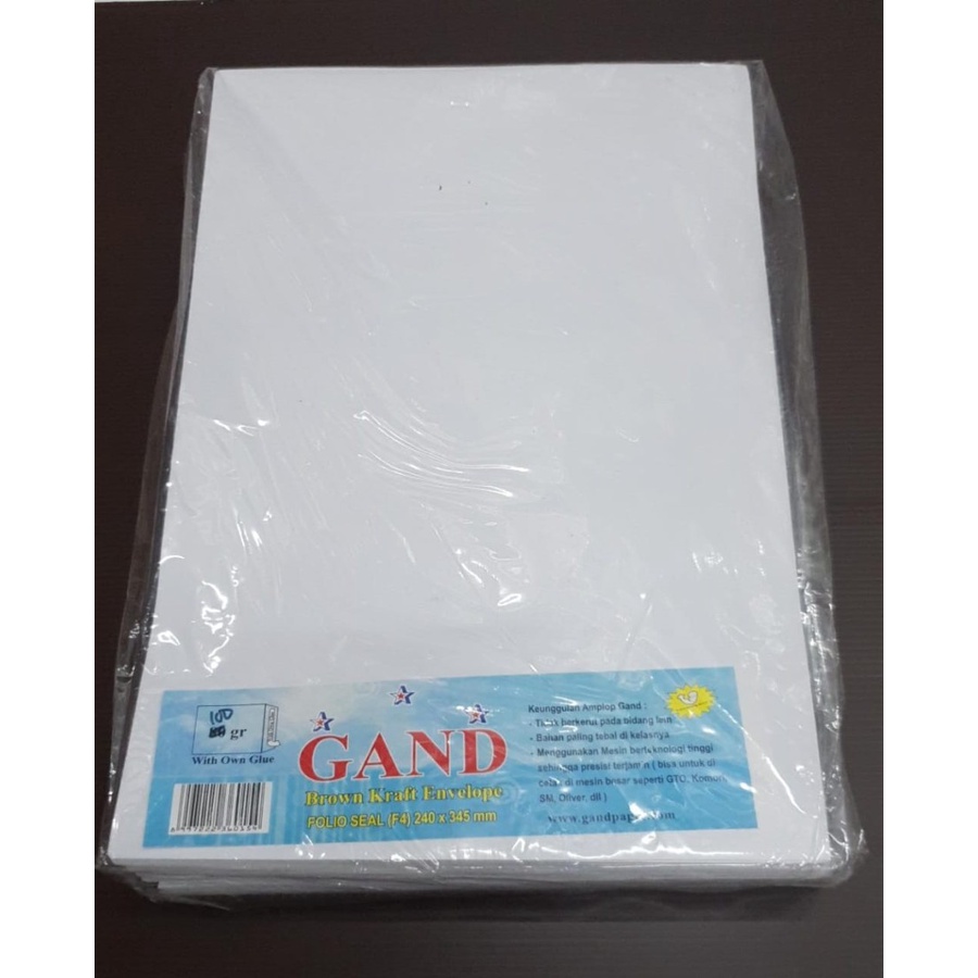

AMPLOP GAND PUTIH FOLIO (100pcs) DENGAN LEM SEAL