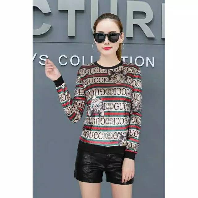 Kaos gucci lengan panjang bahan bludru import