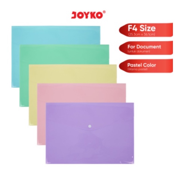 

JOYKO Map Kancing warna PASTEL DBG-108 / PLASTIK DATA BAG / DOCUMENT BAG / ORGANIZER
