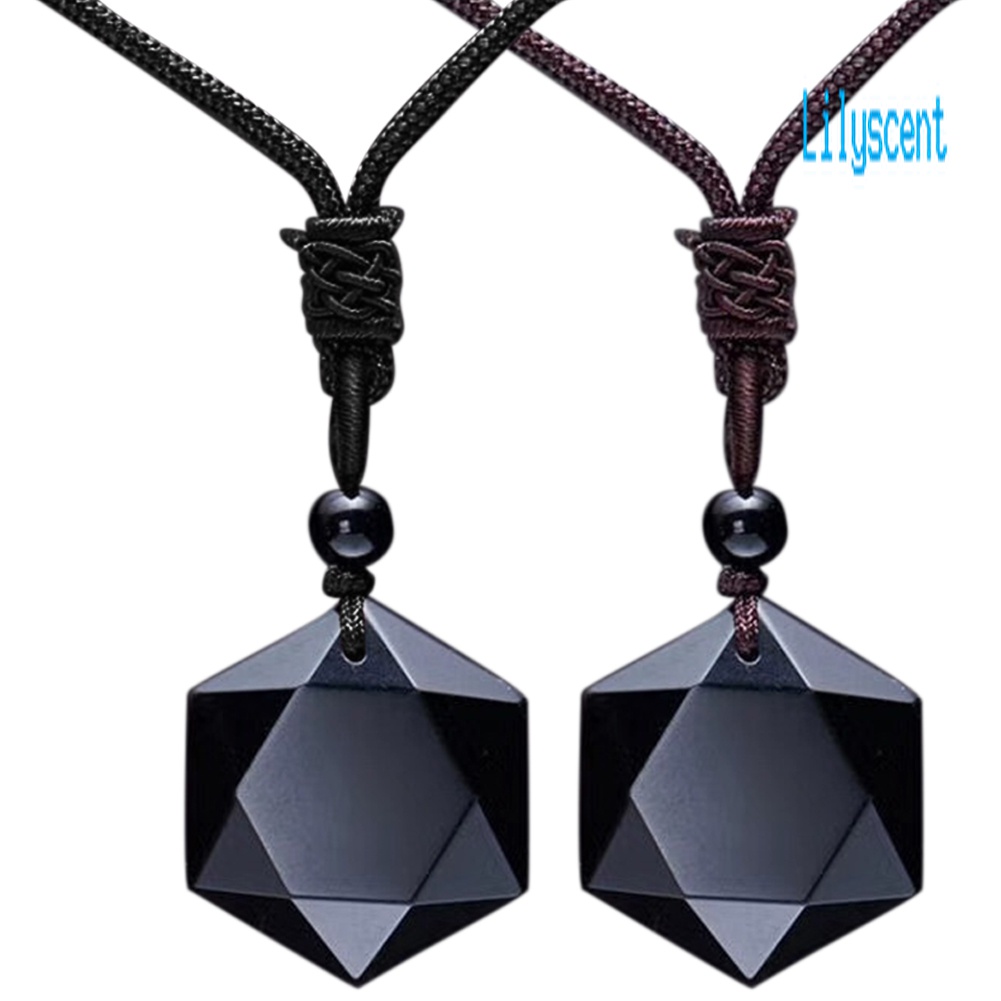 Lily Kalung Batu Obsidian Heksagram Energi Alami Untuk Unisex