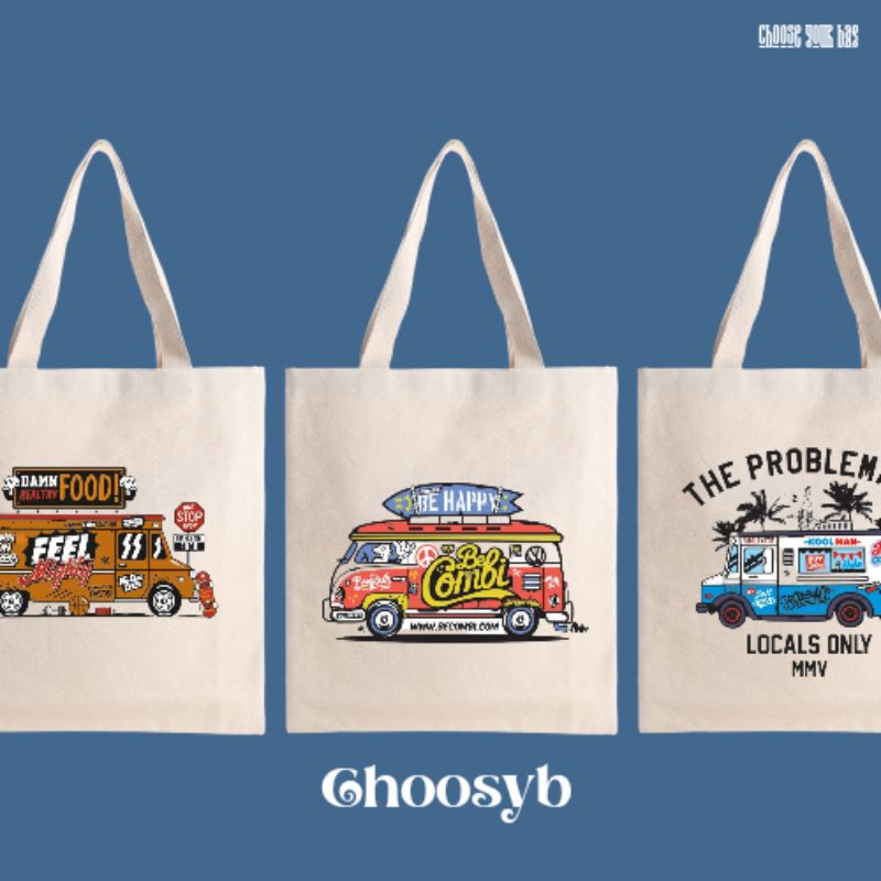 Tas Totebag tema foodtruck lucu Totebag Kanvas Resleting Totebag Terbaru