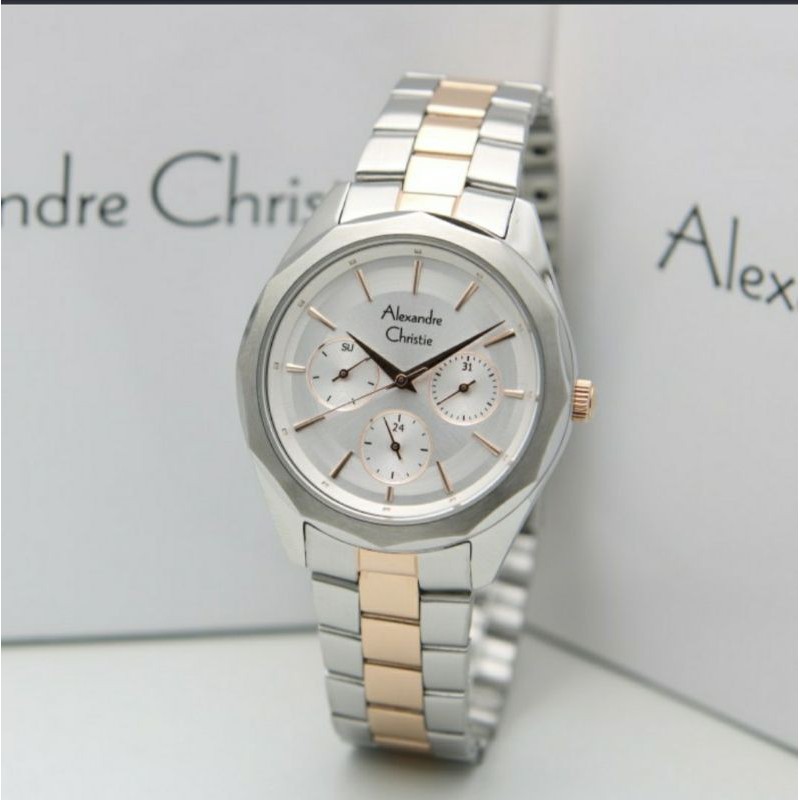 ORIGINAL JAM TANGAN WANITA ALEXANDRE CHRISTIE CEWEK SILVER ROSEGOLD RANTAI ALEXANDER CRISTIE AC 2898