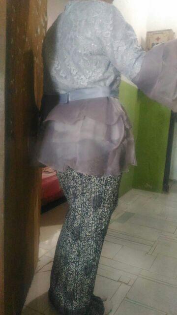 Realpict Couple Kebaya Naura Bahan Organza Mix Brukat Rok Plisket Kemeja Batik Bahan Katun Silk