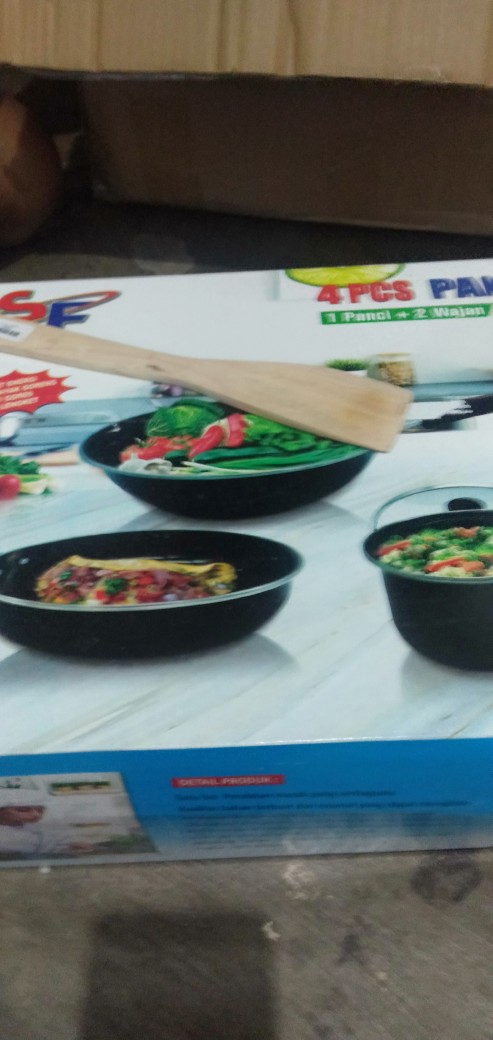 Panci Set  Enamel Gsf G-2630 Frypan Tutup Kaca Wajan Wok Dan Saucepan