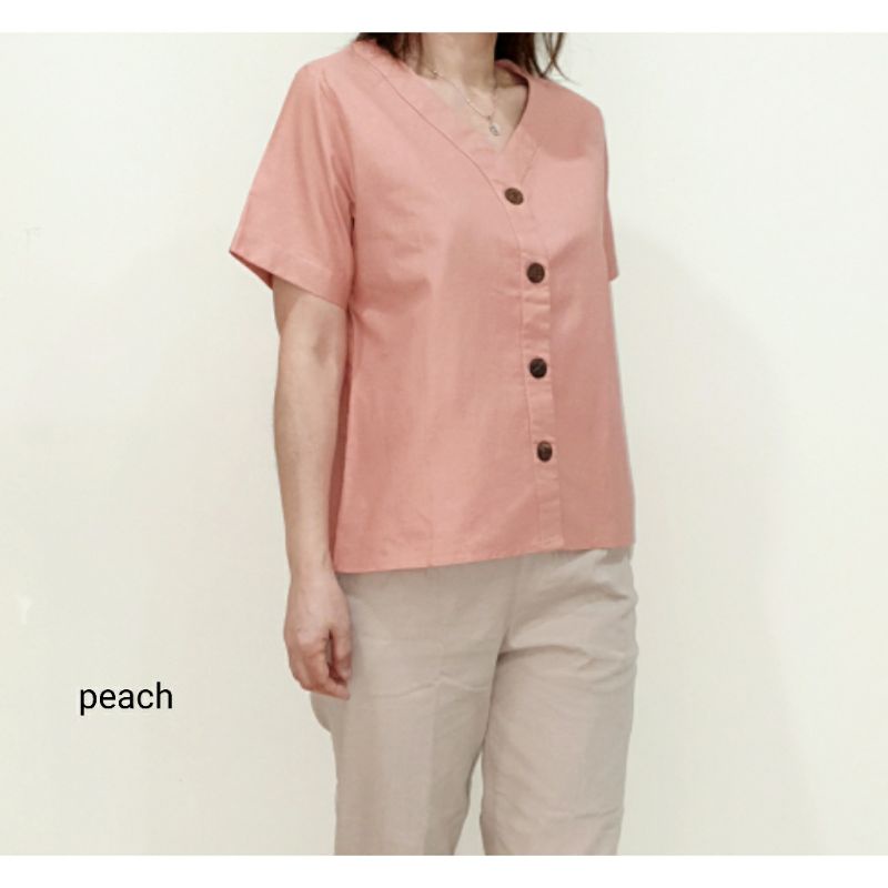 Atasan Blouse Wanita Lengan Pendek Polos Bahan Katun, Wendy Blouse#-Wendy Peach