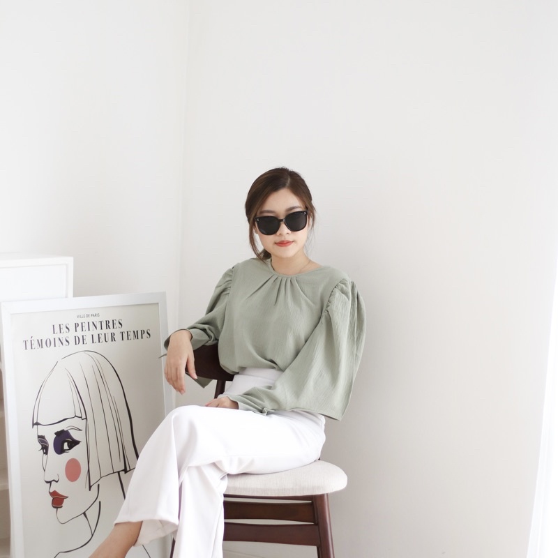 MSMO Denise Blouse Puffy Sleeve / Atasan Wanita / Blouse Wanita / Kaos Wanita / Top Wanita / Blouse Wanita-Sage Green