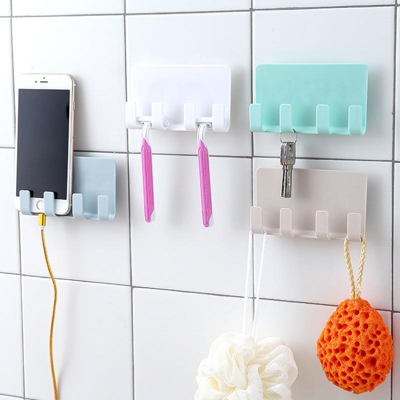 Rak Charger Holder Tempel Dinding 4 Pengait  Rak Remote Dinding Wall Phone Holder 4 Kait