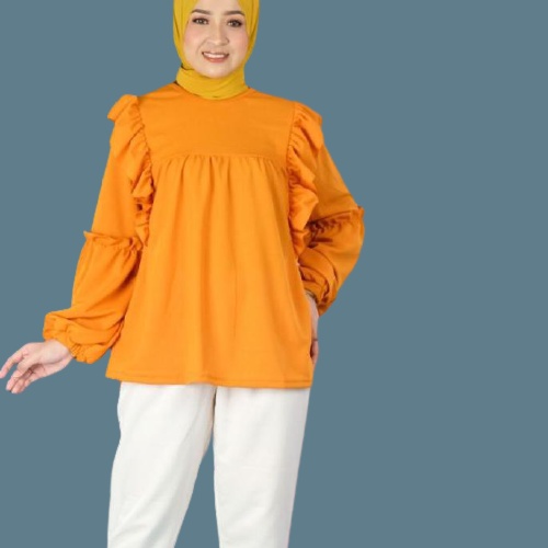 RIANA RUFFLE BLOUSE JUMBO XXL XL L BLOUSE REMPEL BALON BAJU ATASAN BLOUSE WANITA KOREAN STYLE