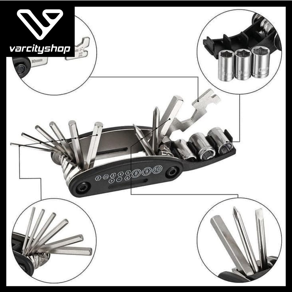 Kunci Shock Lipat Kunci Sepeda 16 pcs Tools 16in1 Kunci Obeng 16 in 1