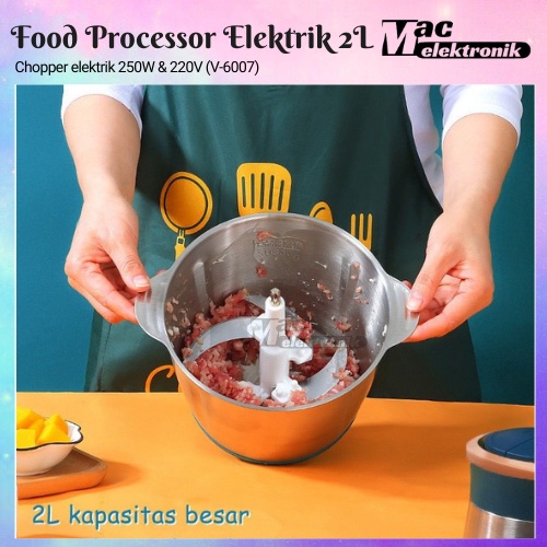 Alat penggiling bumbu 2L food chopper V-6007 Food Processor Stainless Steel Penggiling Daging Mixer Makanan Elektrik Kitchen Experts