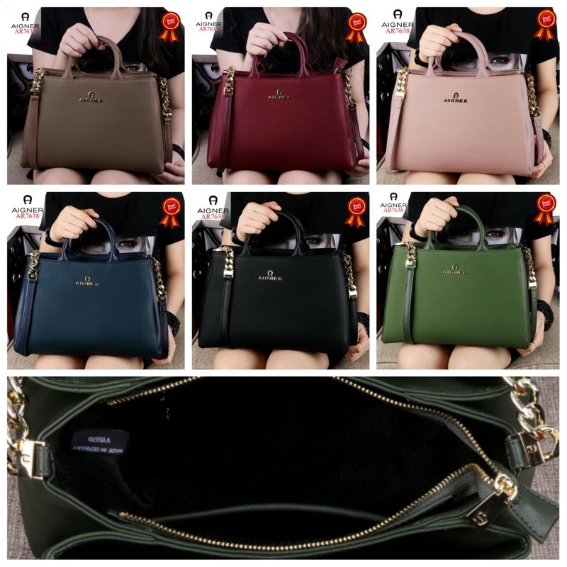 Tas AIGNER 7638#, NEW DESIGN AIGNER Modelista Like Ori Soft Leather Hardware Gold (AR7638)