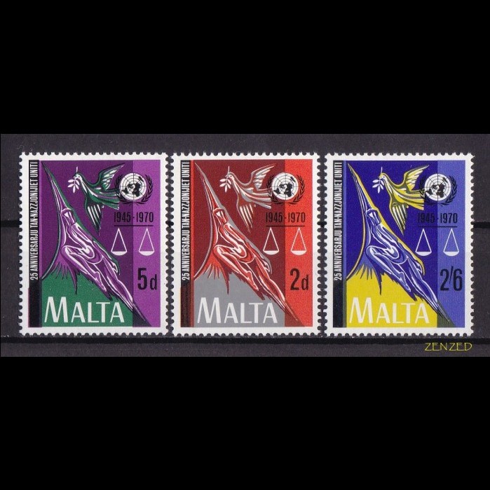 

0591 Perangko Malta 1970 The United Nations 3v Mnh