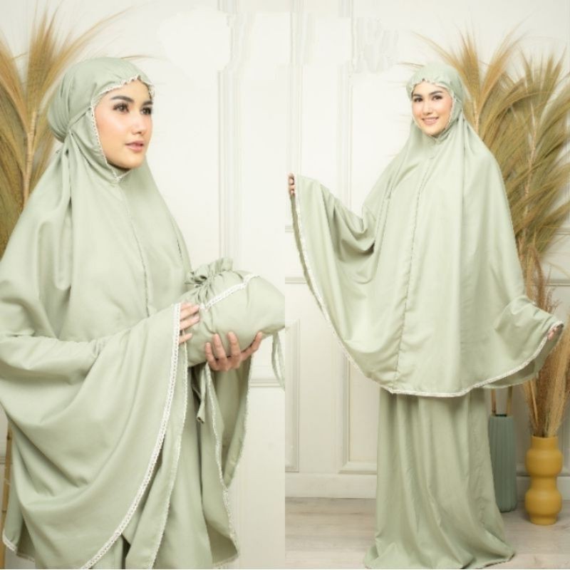 Mukena Traveling Mini Pouch Mukena Dewasa Traveling Raveena + Tas Serut