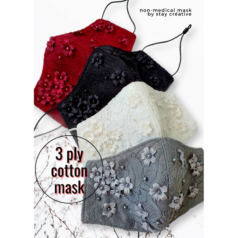 Masker Kain Brokat Premium Bunga 3D