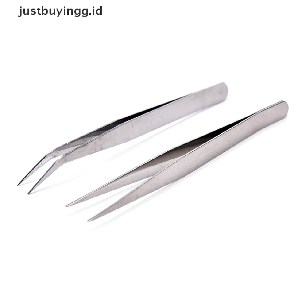 2 Pcs Pinset Lurus Siku Bahan Stainless Steel Untuk Alat Makeup