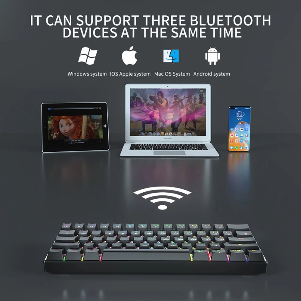 【Beli dua diskon 20%】 Goojodoq Mechanical Keyboard with RGB light 61 Key USB Bluetooth and Wired LED Backlit Axis PBT Mechanical Keyboard Optical Switches