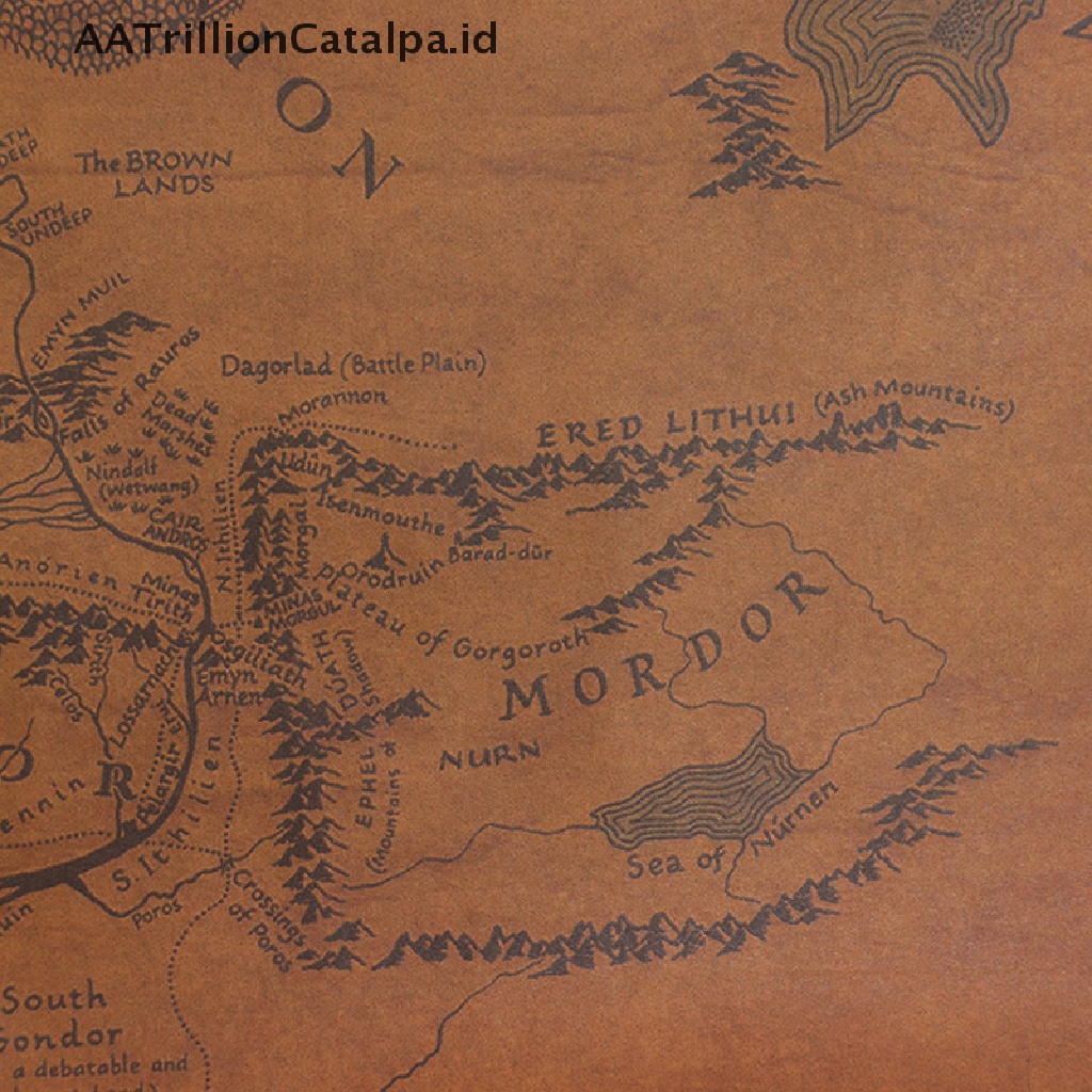 Poster Stiker Dinding Desain TIE LER Middle Earth Map On Ukuran 51x35.5cm Gaya Vintage Untuk Dekorasi Rumah