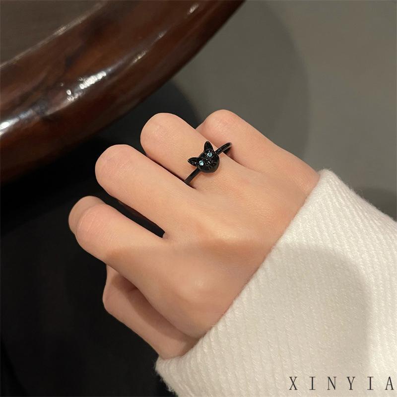 Cincin Jari Telunjuk Desain Kartun Kucing Hitam Untuk Wanita XINYIA