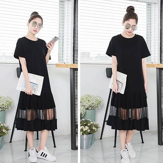 midi dress Scuba mix tile hitam - Multicolor, S