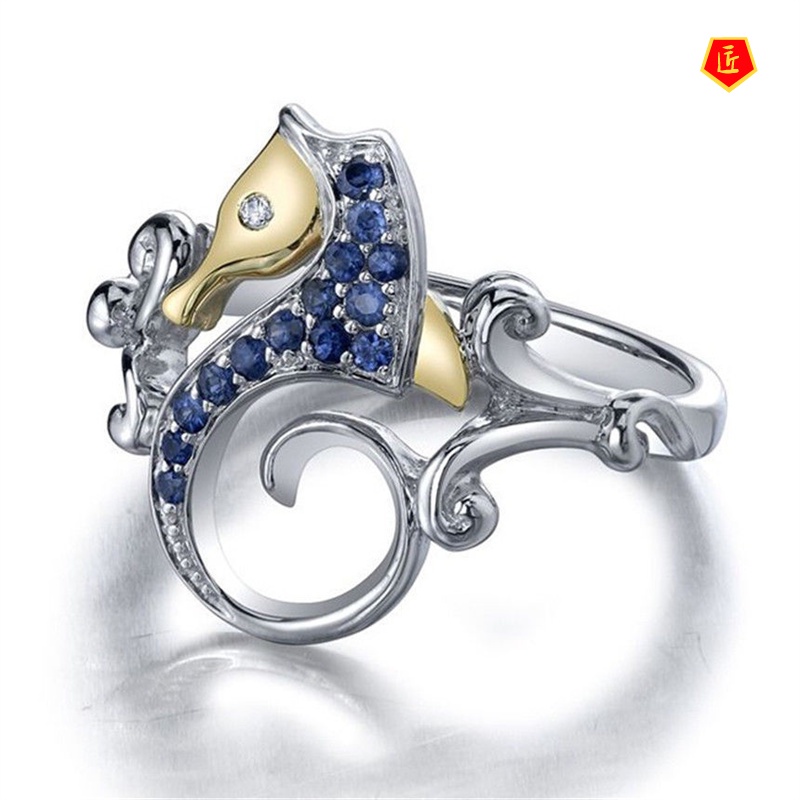 [Ready Stock]Creative Animal Ring Inlaid Topaz Blue Crystal