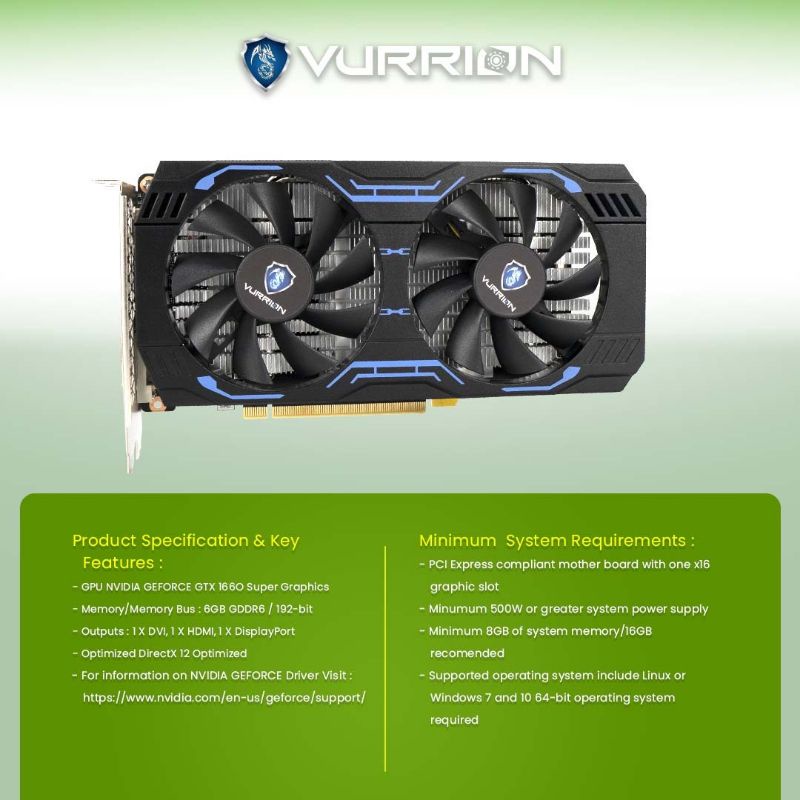 VGA AGS VURRION NVIDIA GTX 1660 SUPER 6GB DDR6 192 BIT REAL CAPACITY