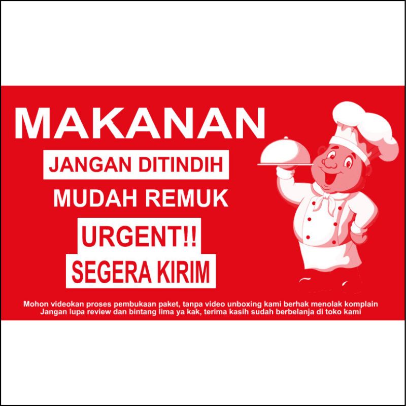 

STIKER MAKANAN 2 UK 7.5 X 12.5 CM FOOD DELIVERY FRAGILE URGENT