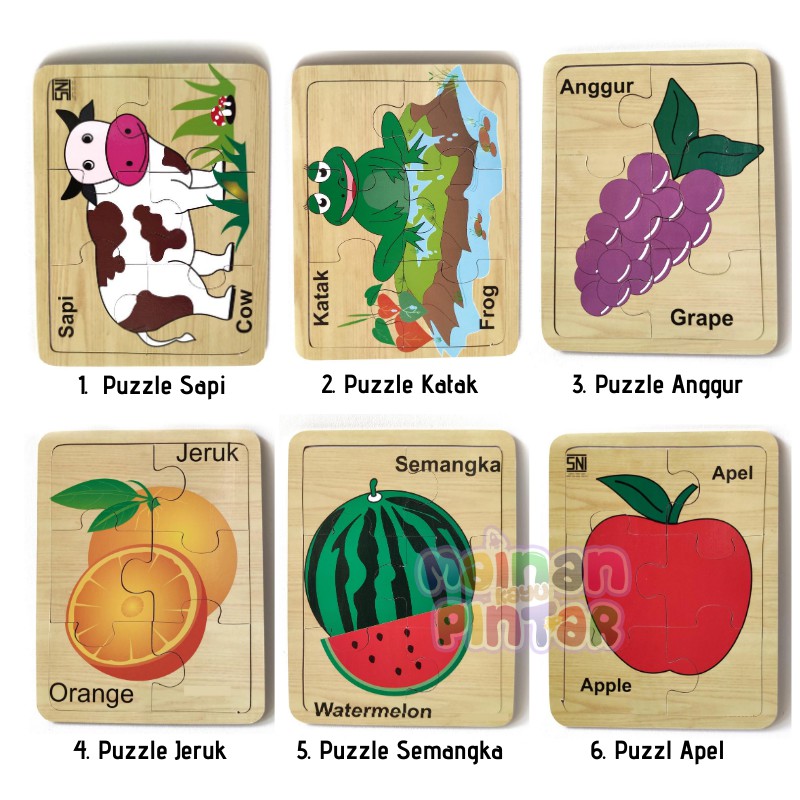 Mainan Kayu Pintar Puzzle Kayu Jigsaw Background Bergambar SNI Murah Bisa COD