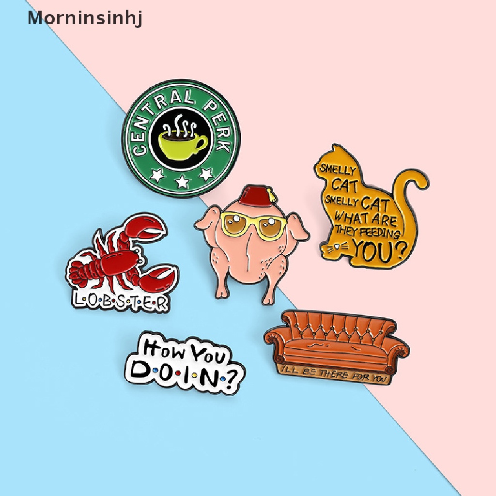 Mornin Friends Bros Pin Enamel Desain Kucing Bau Amis / Lobster / Kalkun / TV Klasik Aksesoris Wanita