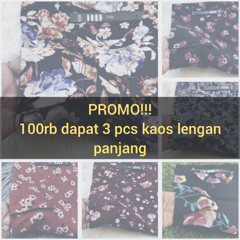 PROMO Kaos Lengan Panjang 100rb dapat 3 pcs (motif atau polos)