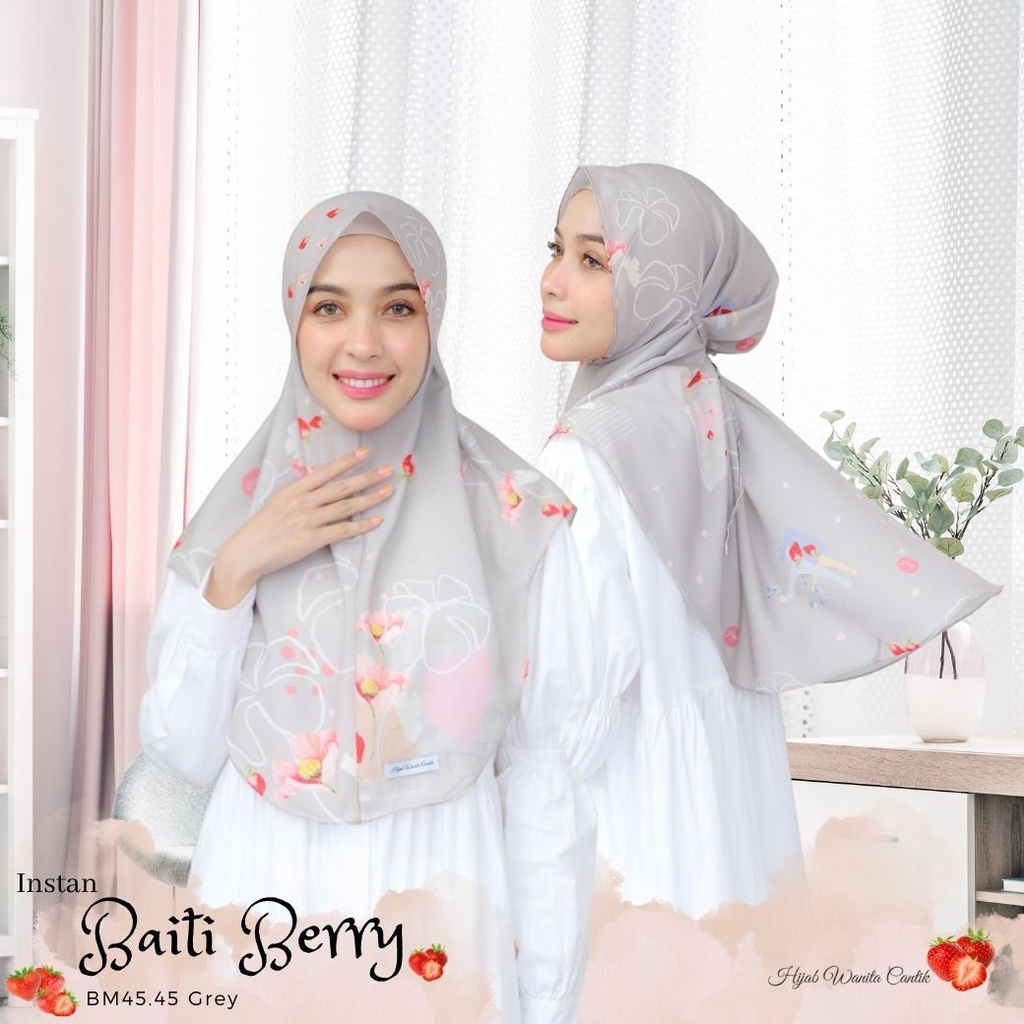 Hijabwanitacantik - Instan Baiti Berry - BM45.45 Grey | Hijab Instan Bergo | Jilbab Instan Motif Printing Premium