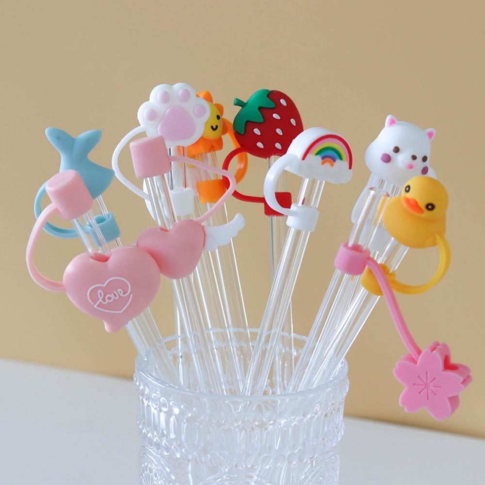 Silicone Straw Plug Reusable Airtight Drinking Dust Cap Cup Accessories Cartoon Plugs Tips Cover Suit For 6-8mm Straws OW