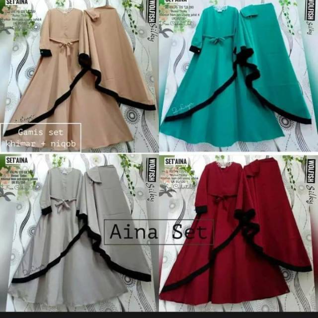 Gamis Aina set syar'i/baju murah terbaru+khimar+cadar/baju gamis original