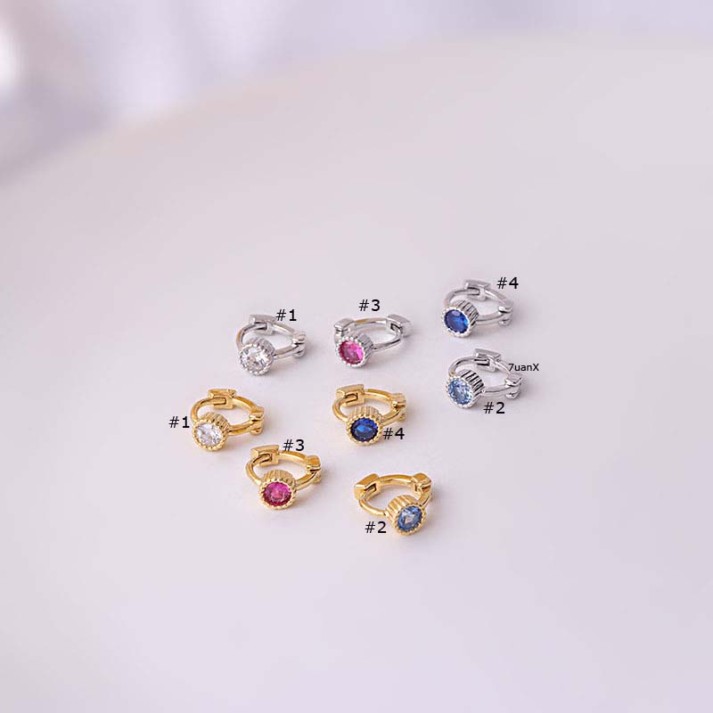 1pc Anting Tindik Tulang Rawan Telinga Bentuk Lingkaran Bahan Tembaga Hias Zirkon Ukuran 5mm