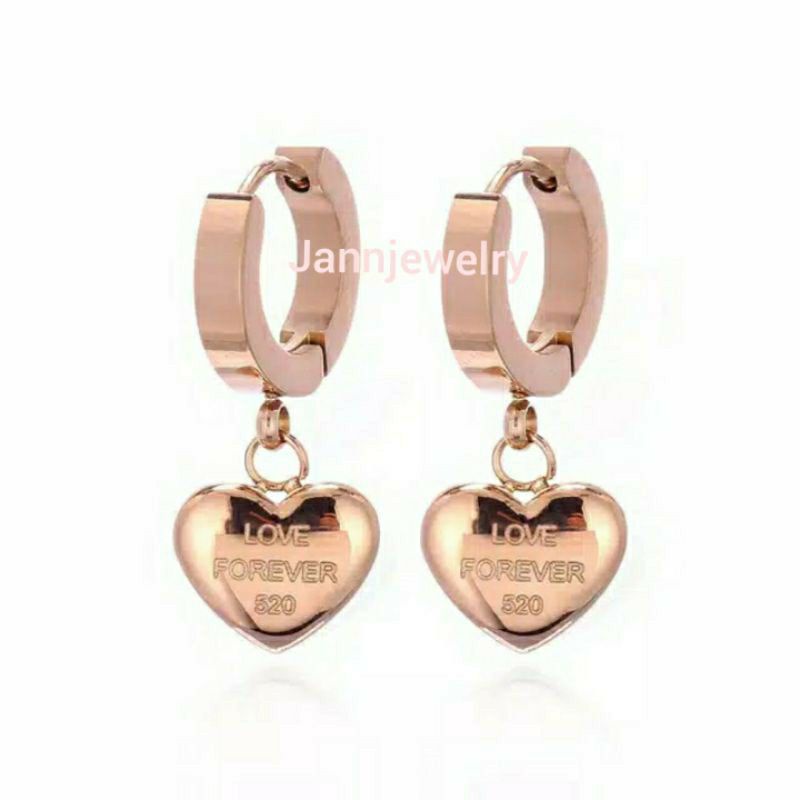 Anting Love Titanium asli anti karat tidak alergi tersedia 3 warna