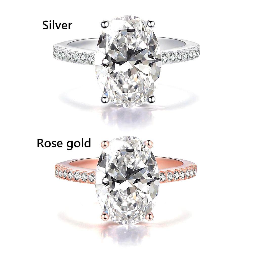 Lily Diamond Rings Mewah Perak Emas Oval Besar Solitaire Rings Wedding Bridal Rings