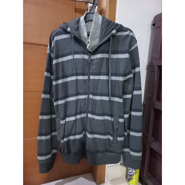 COLE MAN Jaket Pria Stripes Abu Size L Hoodie Casual Jacket Preloved Like New
